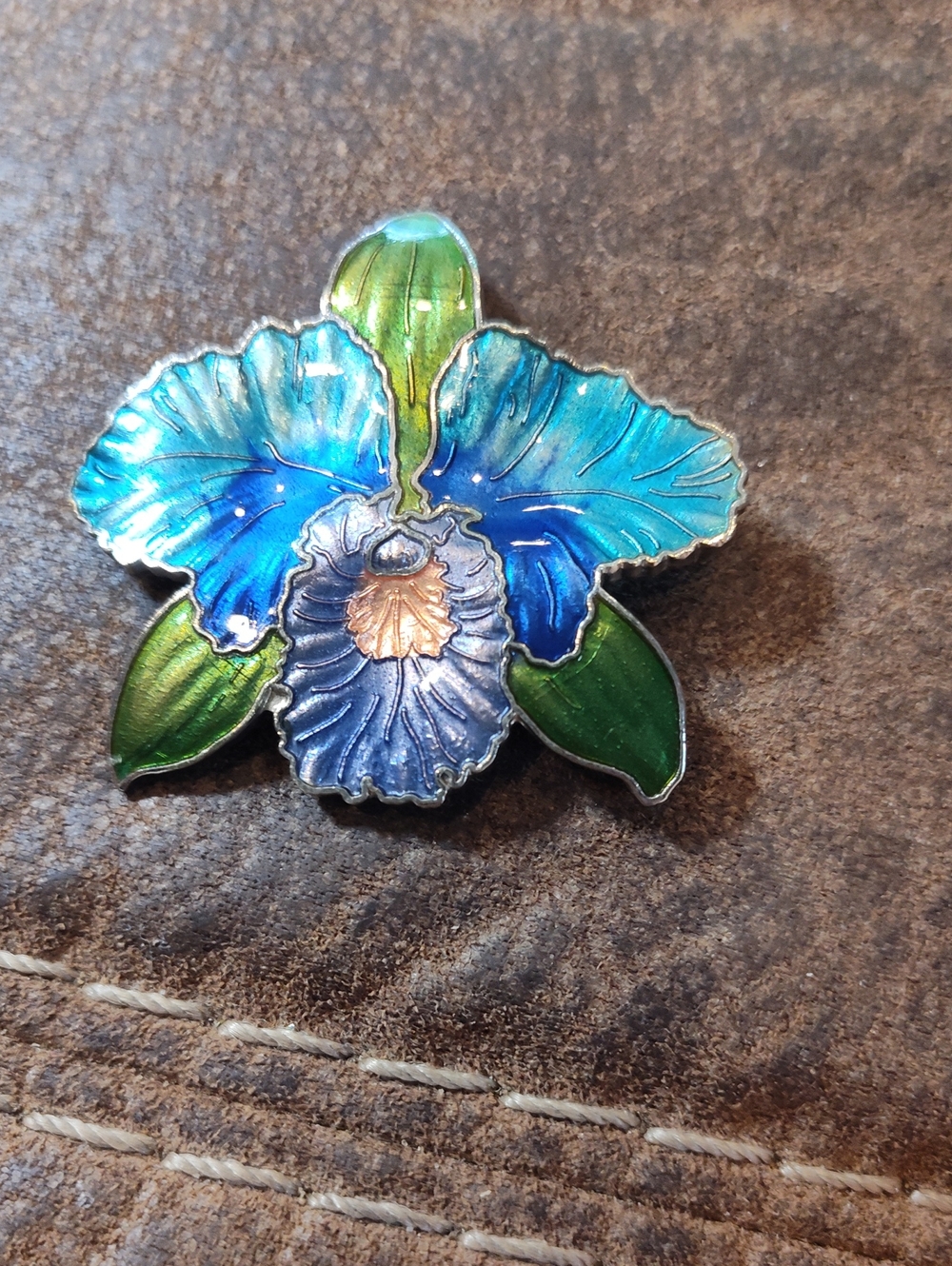 Orchid Cloisonne Enamel Brooch - 1970 Vibrant Multicolor Design 1.75 Inch